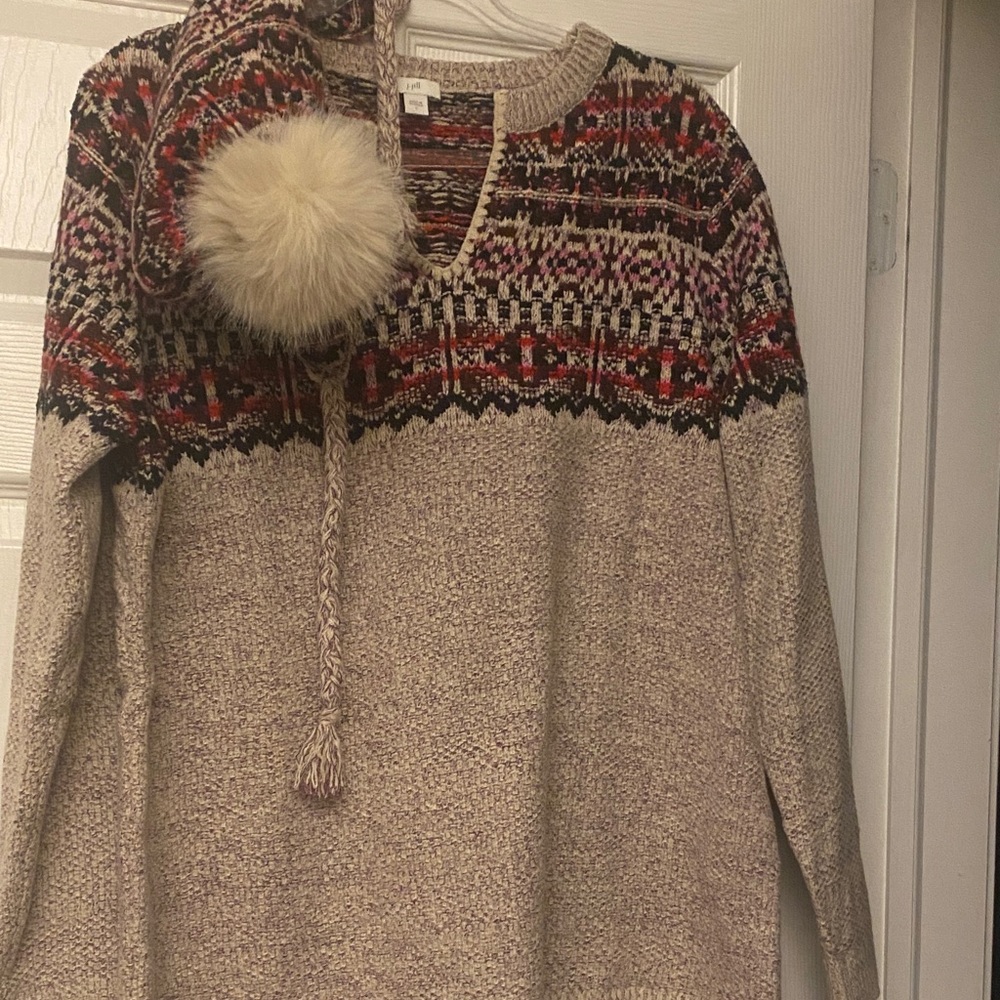 J. Jill V-Neck fair isle Sweater with matching hat size Large